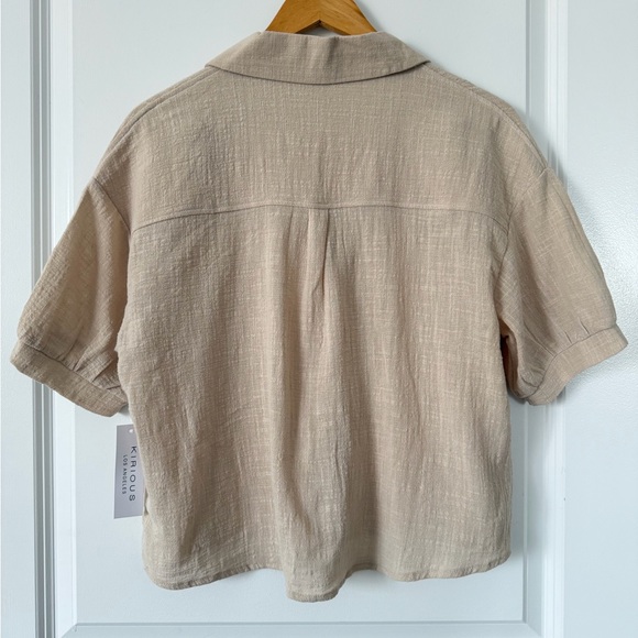 KIRIOUS Beige Short Sleeve Button Front Shirt - Picture 6 of 6